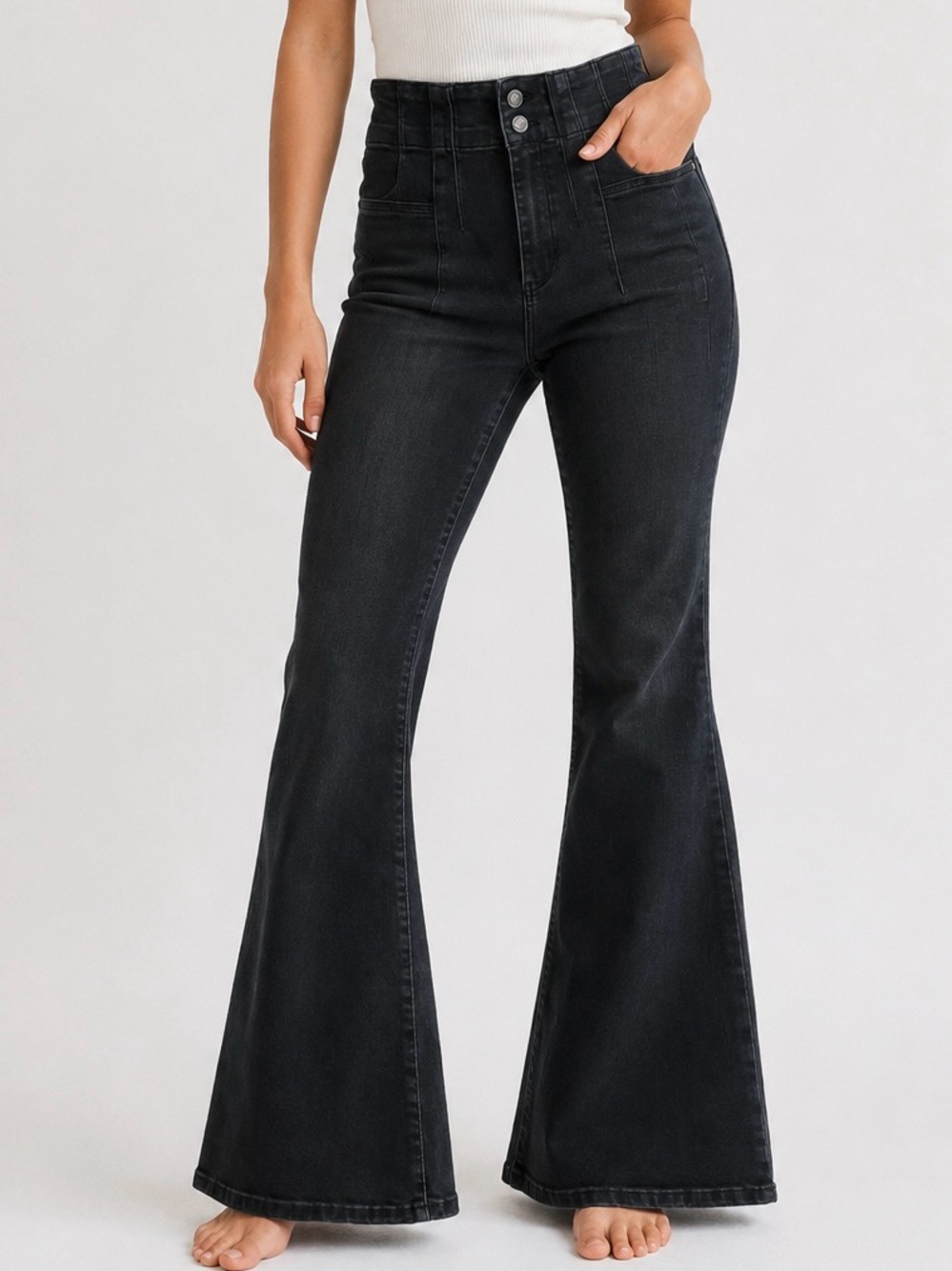 Free People We The Free Jayde Flare Jeans 29 Onyx Black Retro Boho Chic